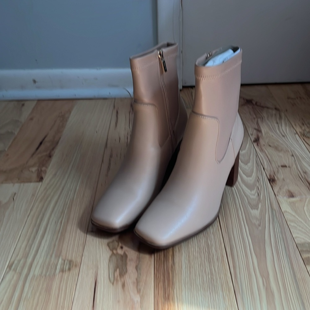 Aldo Nude Square-Toe Ankle Booties with Block Heel